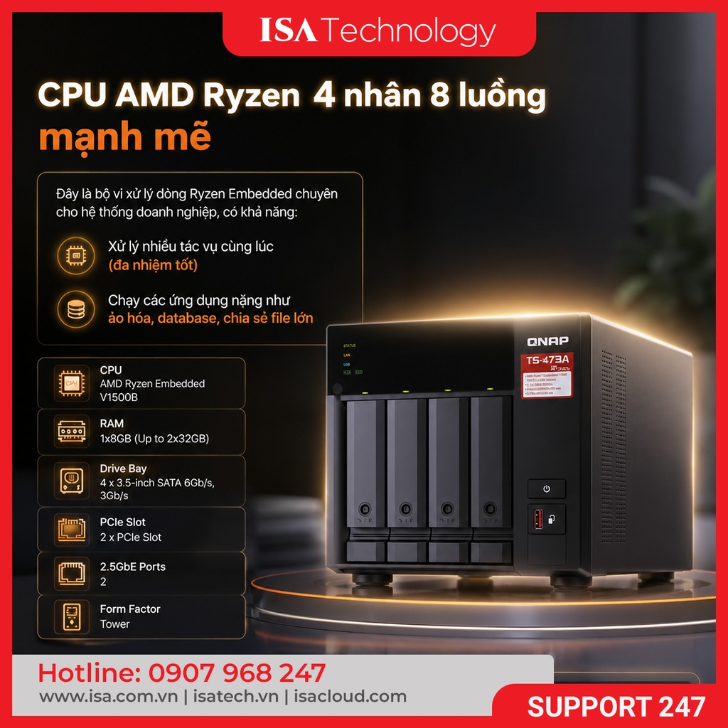 Thiết bị lưu trữ mạng Nas QNAP TS-473A-SW5T | 4 Khay ổ cứng