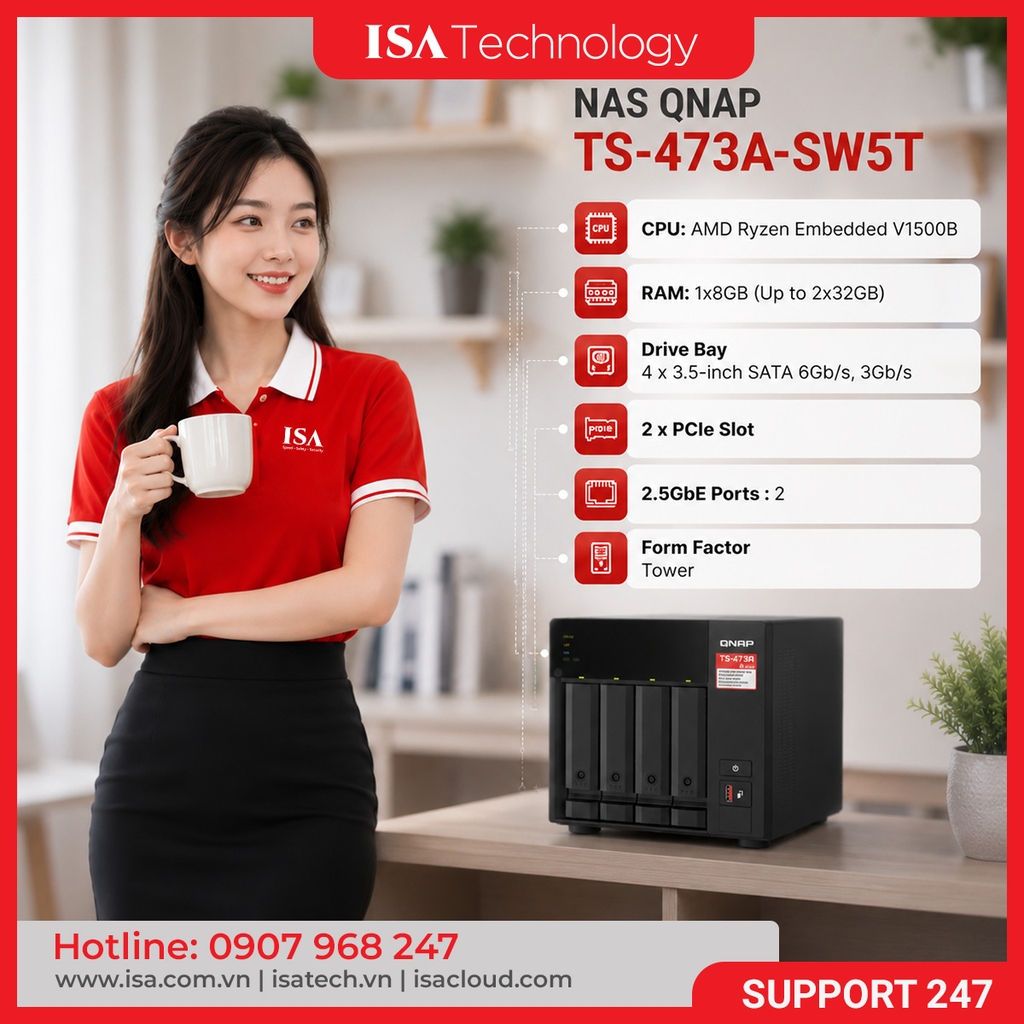 Thiết bị lưu trữ mạng Nas QNAP TS-473A-SW5T | 4 Khay ổ cứng
