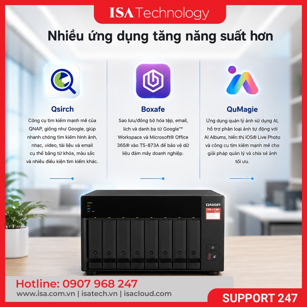 Thiết bị lưu trữ mạng NAS QNAP TS-873A-8G | 8 khay ổ cứng RAM 8G nâng cấp tối đa 64GB