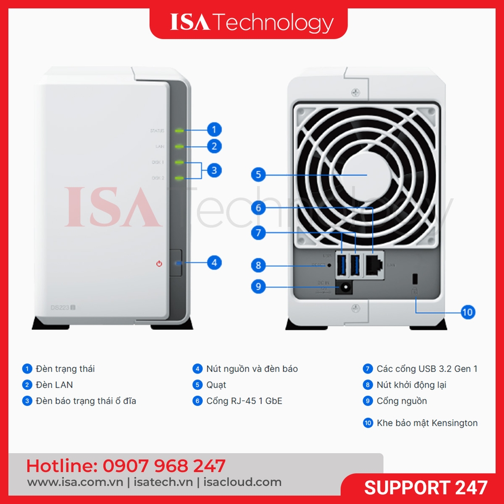 Thiết bị lưu trữ Nas Synology DS223J - 2bay ổ cứng