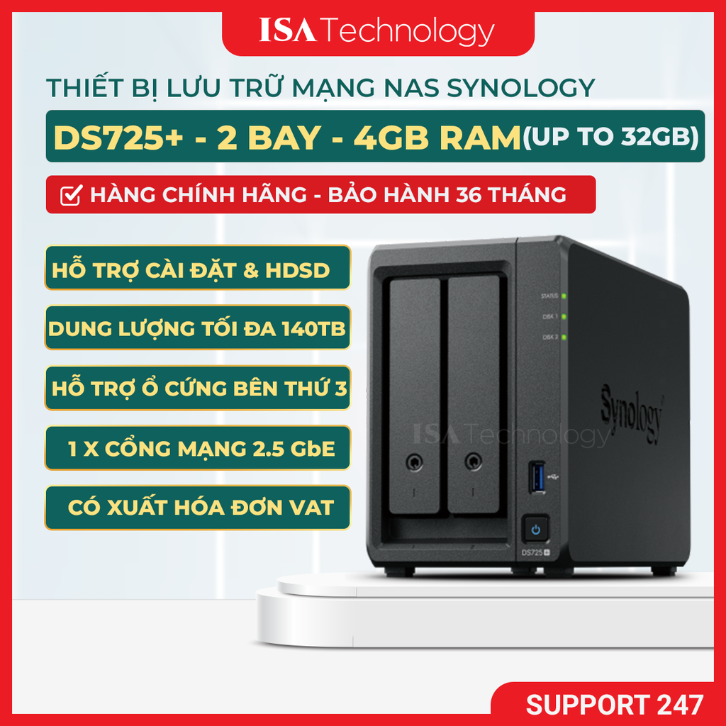 Thiết bị lưu trữ NAS Synology DS725+ 2-bay