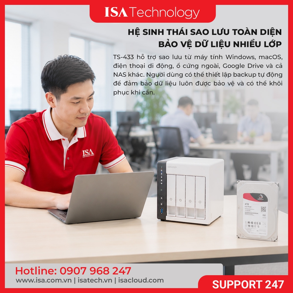 Thiết bị lưu trữ mạng NAS QNAP TS-433-4G | 4 bay ổ cứng 4GB RAM