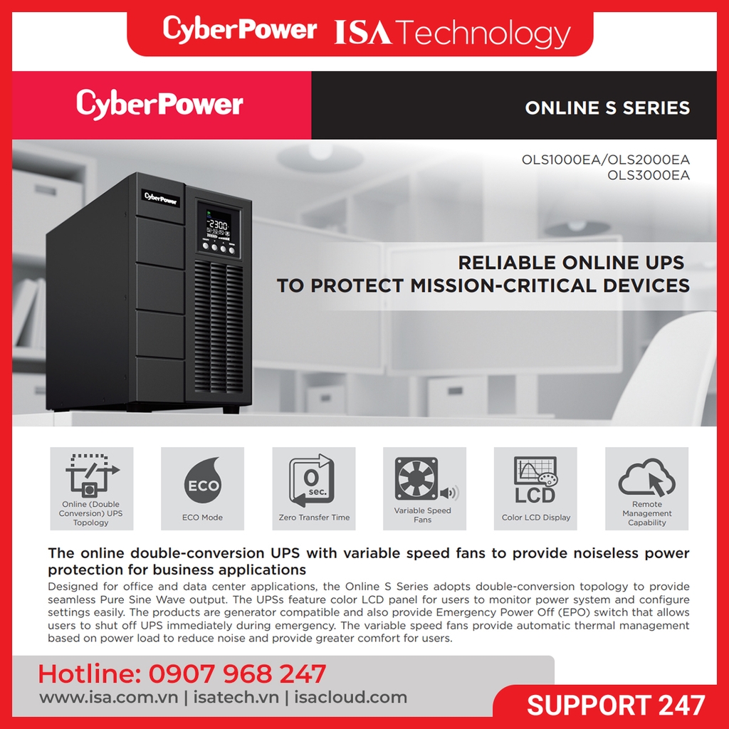 Bộ lưu điện UPS CyberPower OLS3000EA (Online/Tower/3000VA/2700W)
