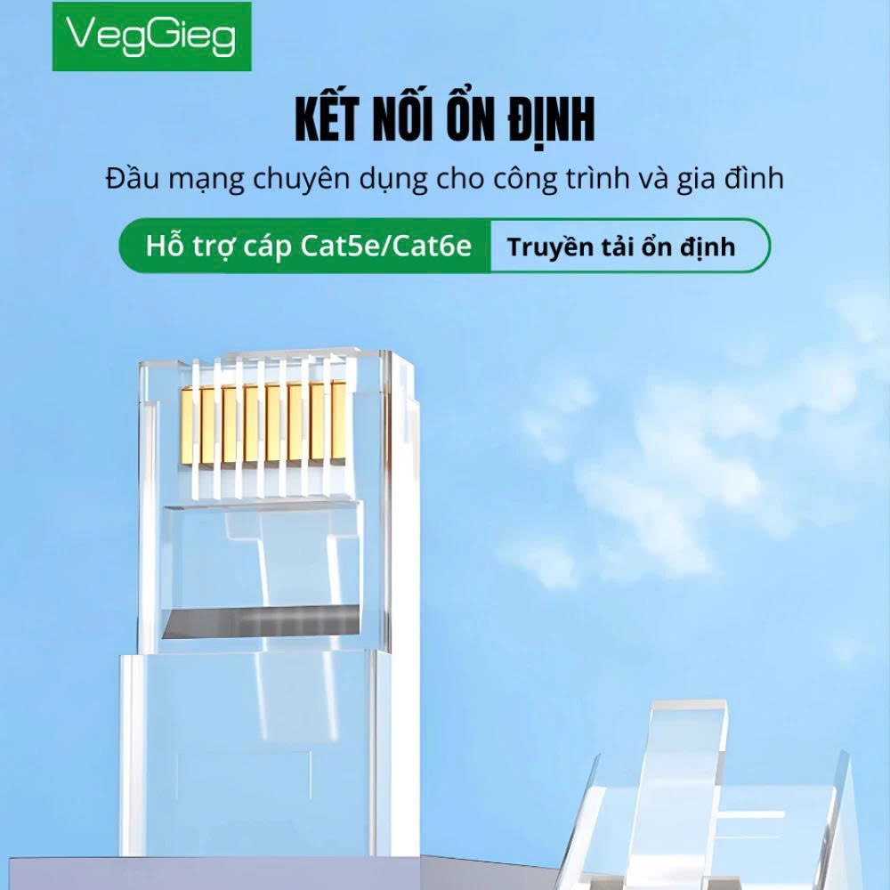 Veggieg Combo 102 Hạt mạng RJ45 xuyên thấu Cat6 Veggieg V-E011vỏ nhựa trong suốt