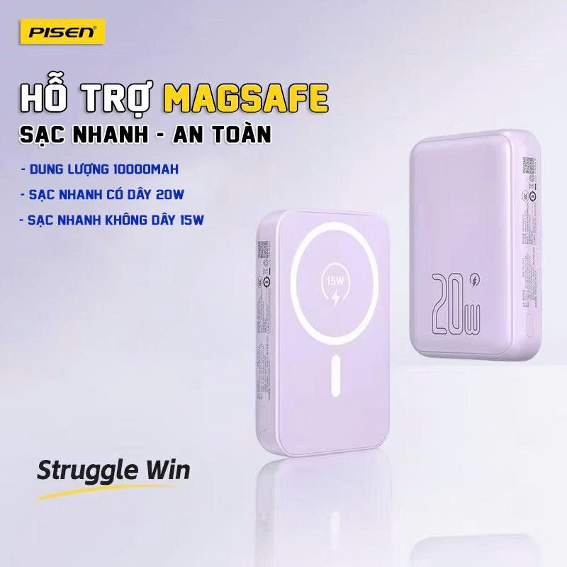 Sạc dự phòng không dây Pisen Quick TP D111 PowerMag 20W 10000mAh màu trắng
