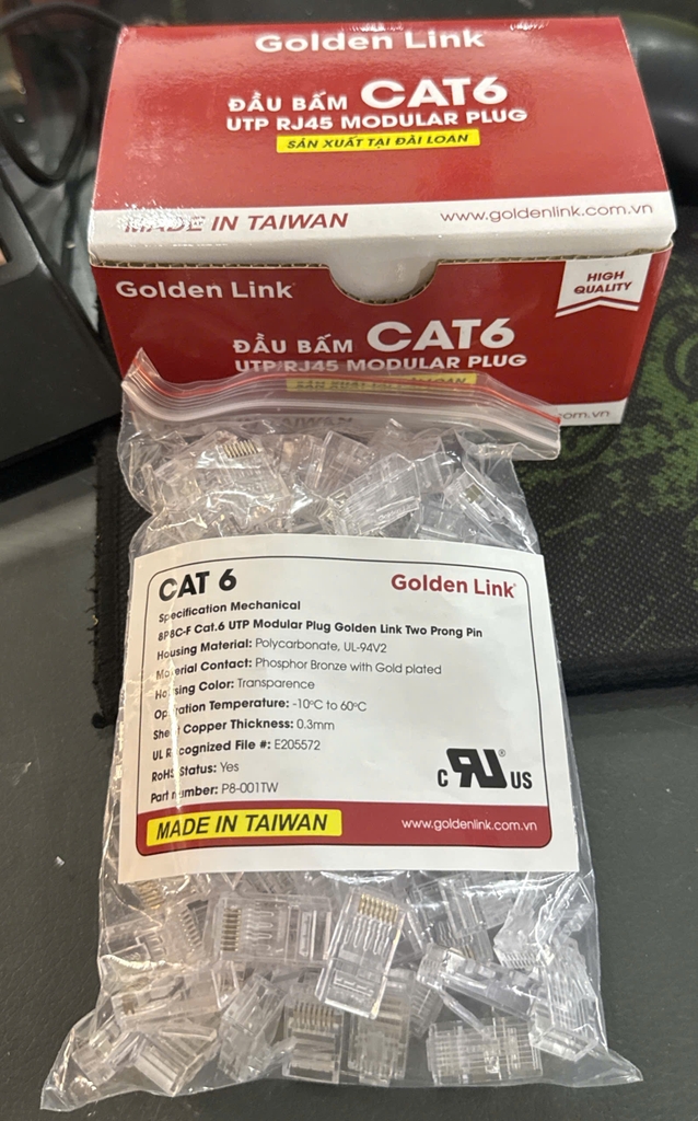 Combo 100 Hạt mạng RJ45 Cat6 TP Golden Link P8-001TW-Hàng chính hãng