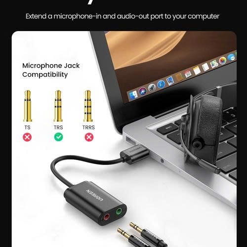 Cáp chuyển USB 2.0 sang 3.5mm Ugreen 30724 US205 màu đen dùng cho tai nghe máy tính, loa máy tính