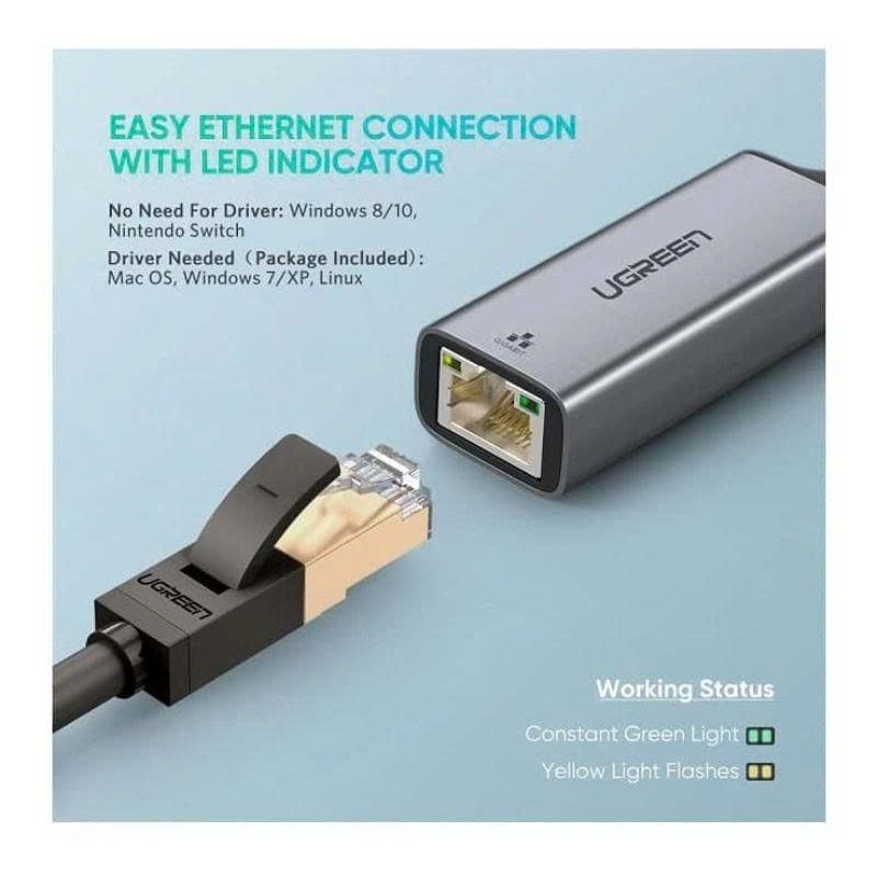 Cáp chuyển USB 3.0 sang mạng Lan 10/100/1000Mbps Gigabit Ugreen 50922 vỏ nhôm cao cấp