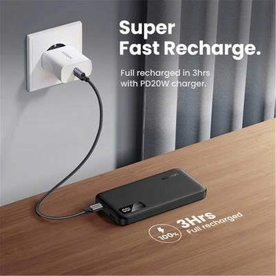 Sạc dự phòng có dây Ugreen 25742 PB311 10000mAh Slim sạc nhanh 2 chiều, PD 20W, PD 3.0, LED hiển thị