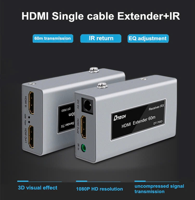 Dtech Bộ kéo dài(khếch đại) HDMI sang mạng Lan RJ45 dài 60M DTECH DT-7053
