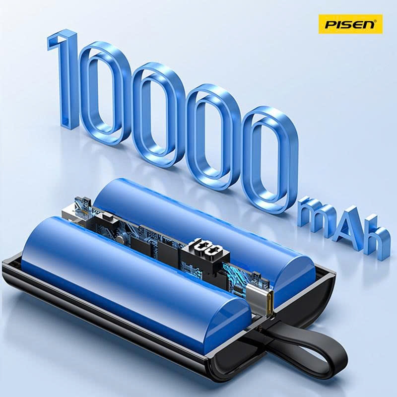 Sạc dự phòng có dây Pisen Quick PowerLink Tiny 22.5W 10000mAh TP D29 cáp Ligtning màu trắng