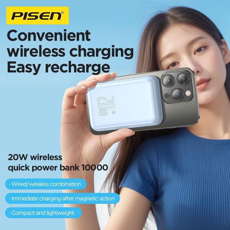 Sạc dự phòng không dây Pisen Quick TP D111 PowerMag 20W 10000mAh màu trắng