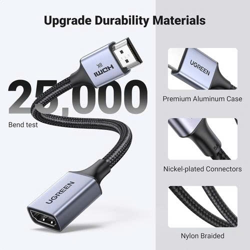 Ugreen Cáp nối dài HDMI 2.1 8K Ugreen 15518 dài 15Cm vỏ hợp kim dây dù