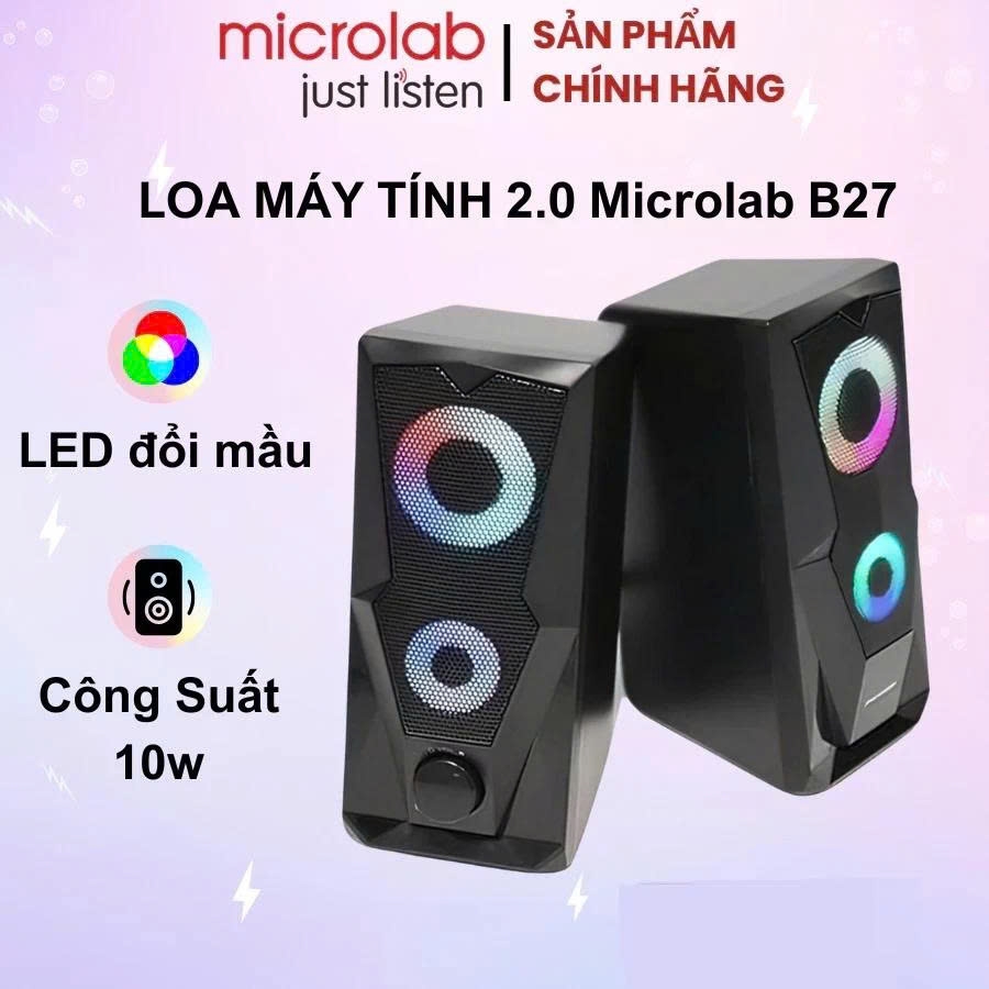 Loa vi tính Microlab B27 2.0 - LED Đổi màu , Jack 3.5mm ( Công suất 10w) - Chính Hãng Bảo Hành 12 Tháng
