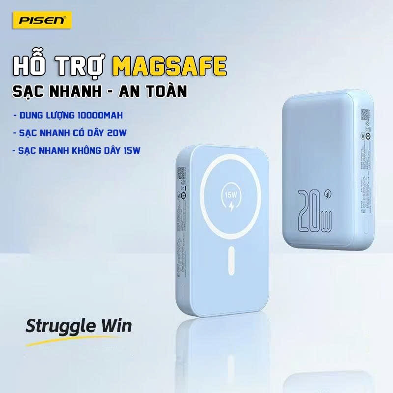 Sạc dự phòng không dây Pisen Quick TP D111 PowerMag 20W 10000mAh màu trắng