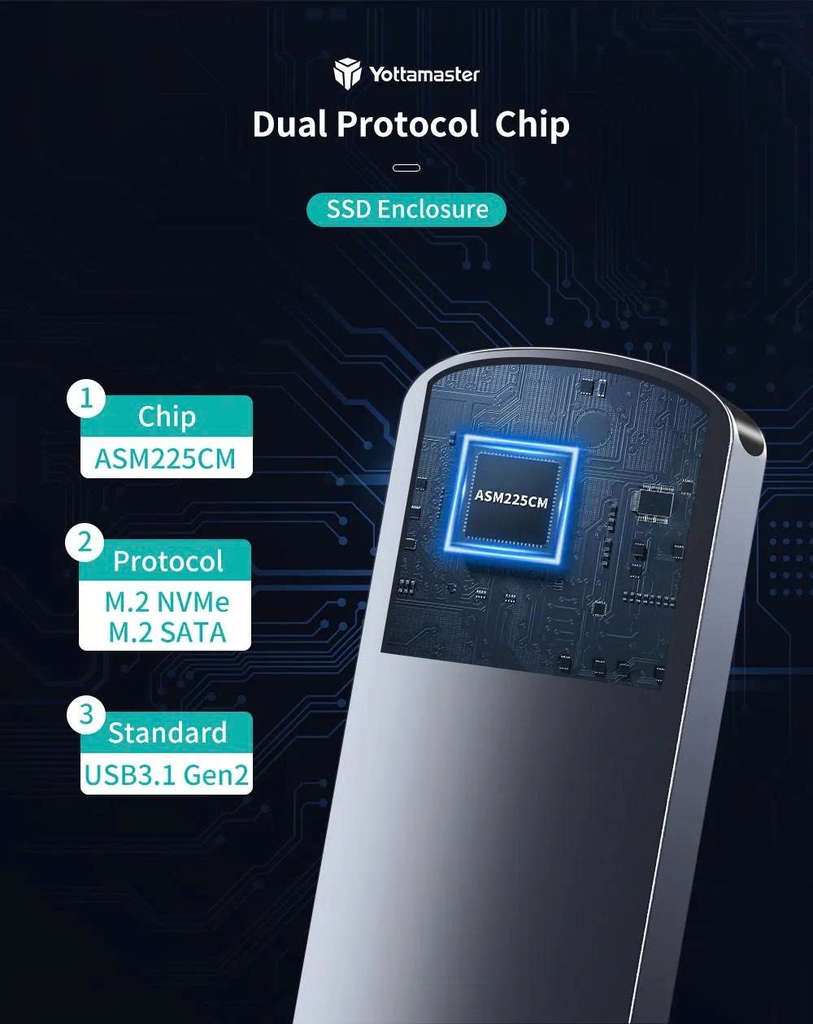 Yottamaster Hộp(Box) đựng ổ cứng Yottamaster SSD M2 NVME hoặc M2 Sata vỏ hợp kim ,tuỳ chọn