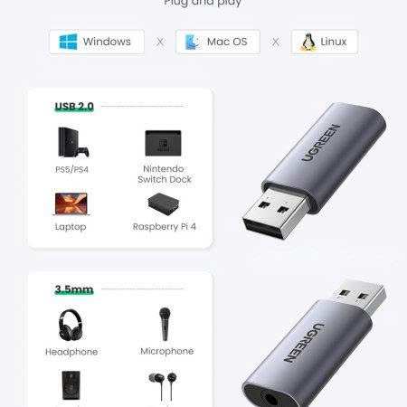 Ugreen Đầu đổi  USB 2.0 sang audio 3.5mm Ugreen 80864 dành cho tai nghe điện thoại máy tính