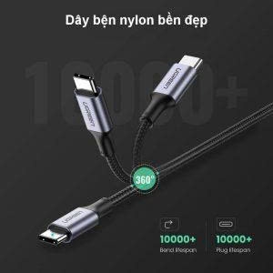 Ugreen Cáp sạc nhanh Type C 100W Ugreen 70428 US316 dài 1.5M 110W PD 5A dây dù