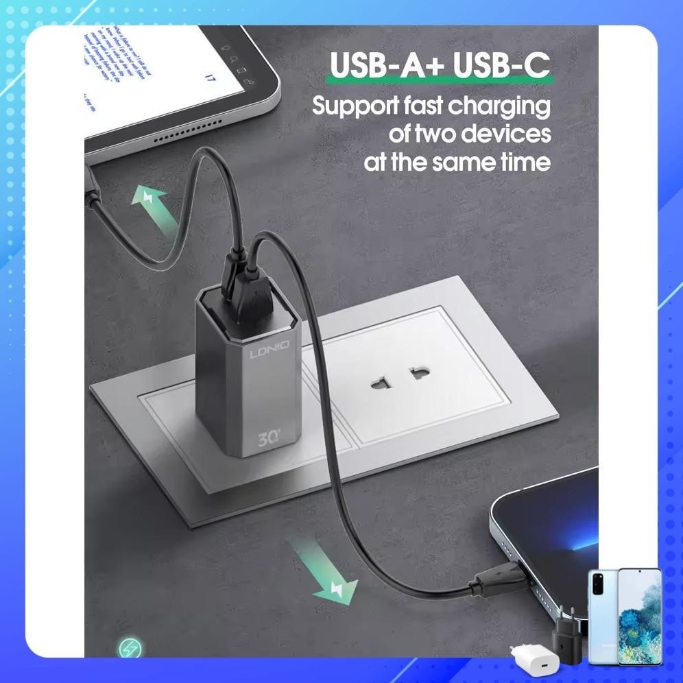 Củ Cốc sạc nhanh LDNIO A2527C cổng USB Type C 30W dùng cho điện thoại máy tính máy tính bảng.