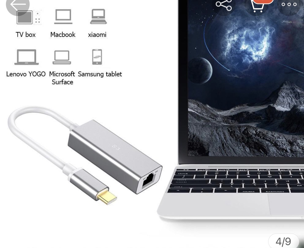 Cáp chuyển Type C sang mạng Lan RJ 45 100/1000Mbps Gigabit cho điện thoại. máy tính.M... có cổng C