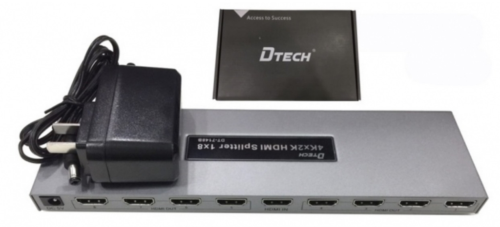 Bộ chia HDMI 1 sang  8 DTECH DT-7148B màu xám vỏ kim loại
