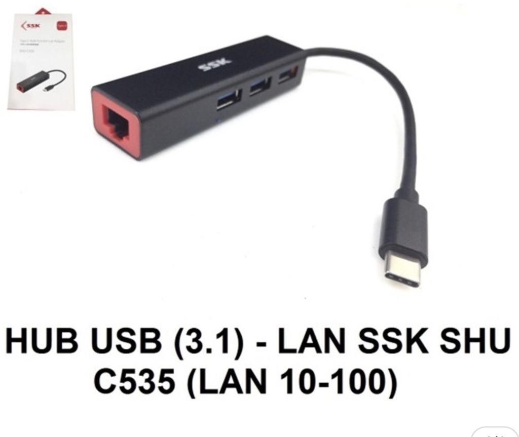 Cáp chuyển Type C USB (3.1) sang  LAN + Hub 3 port SSK SHU C535 (Lan 10-100)