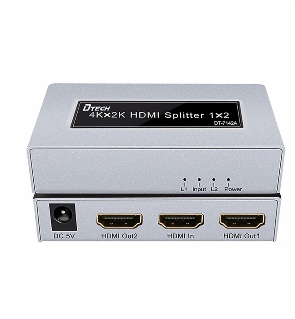 Bộ chia HDMI 1 ra 2 4K x 2K Dtech DT-7142A(ms) màu xám vỏ kim loại