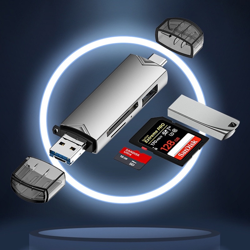 Đầu Đọc Thẻ Nhớ 6 Trong SD Micro SD OTG USB 3.0 Sang Type C Micro USB