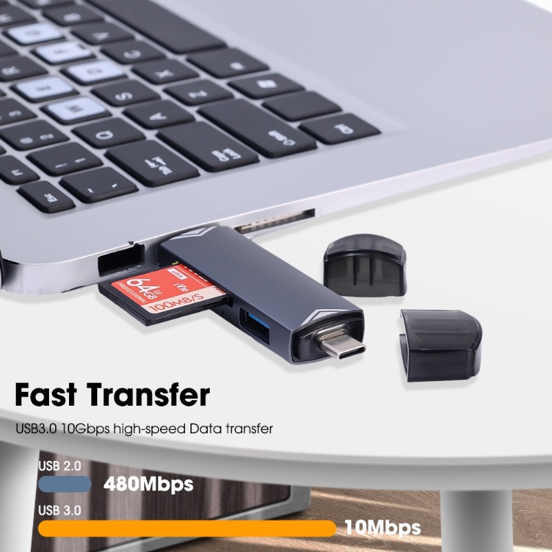 Đầu Đọc Thẻ Nhớ 6 Trong SD Micro SD OTG USB 3.0 Sang Type C Micro USB