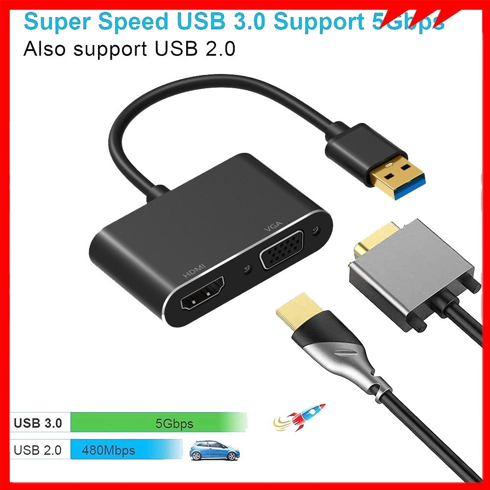 Cáp chuyển USB  sang HDMI và VGA  gắn từ máy tinh sang màn hình, tivi (cài river mới dùng được) màu ngẫu nhiên