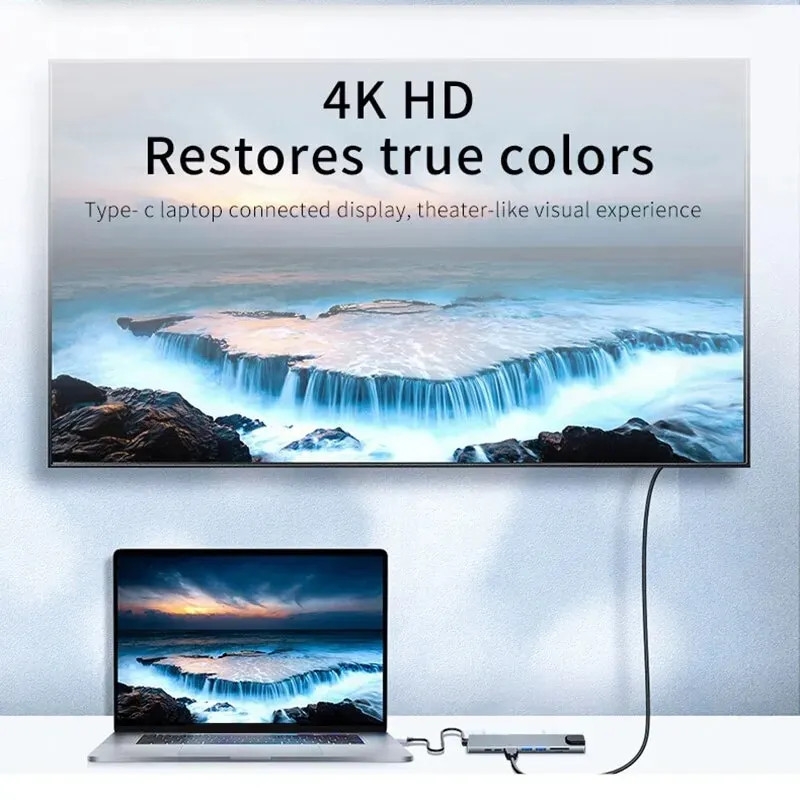 Cáp chuyển Type C sang HDMI RJ45 Lan thẻ nhớ SD Micro SD sạc 8 in 1 đa chức năng dùng cho máy tính, điện thoại...