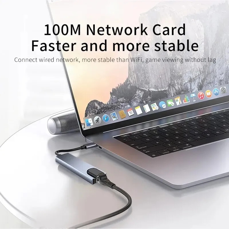 Cáp chuyển Type C sang HDMI RJ45 Lan thẻ nhớ SD Micro SD sạc 8 in 1 đa chức năng dùng cho máy tính, điện thoại...