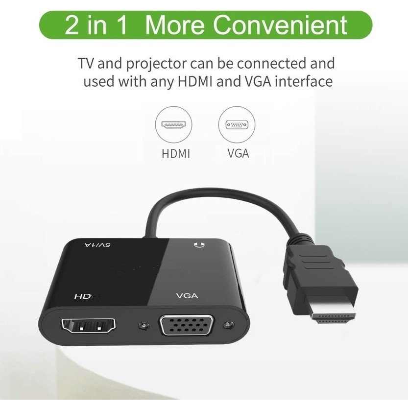 Cáp chuyển HDMI sang HDMI và VGA 2 in 1 gắn từ máy tính cổng HDMI sang màn hình, máy chiếu, tivi..