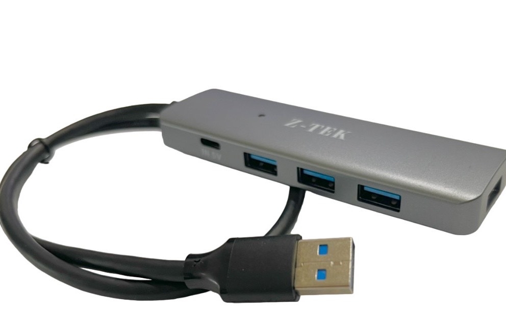 Bộ chia USB 3.0 sang 4 cổng USB 3.0 có nguồn phụ Type C Ztek ZY453 dài 0.5m 1m 1.5m màu xám