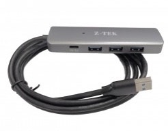 Bộ chia USB 3.0 sang 4 cổng USB 3.0 có nguồn phụ Type C Ztek ZY453 dài 0.5m 1m 1.5m màu xám