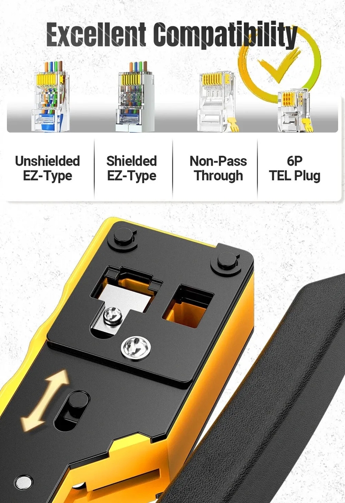 Ampcom Kìm bấm mạng RJ45 điện thoại RJ11 R12 3 in 1 cắt bấm dải Lan cat8/7/6A/6/5E (STP/UTP)