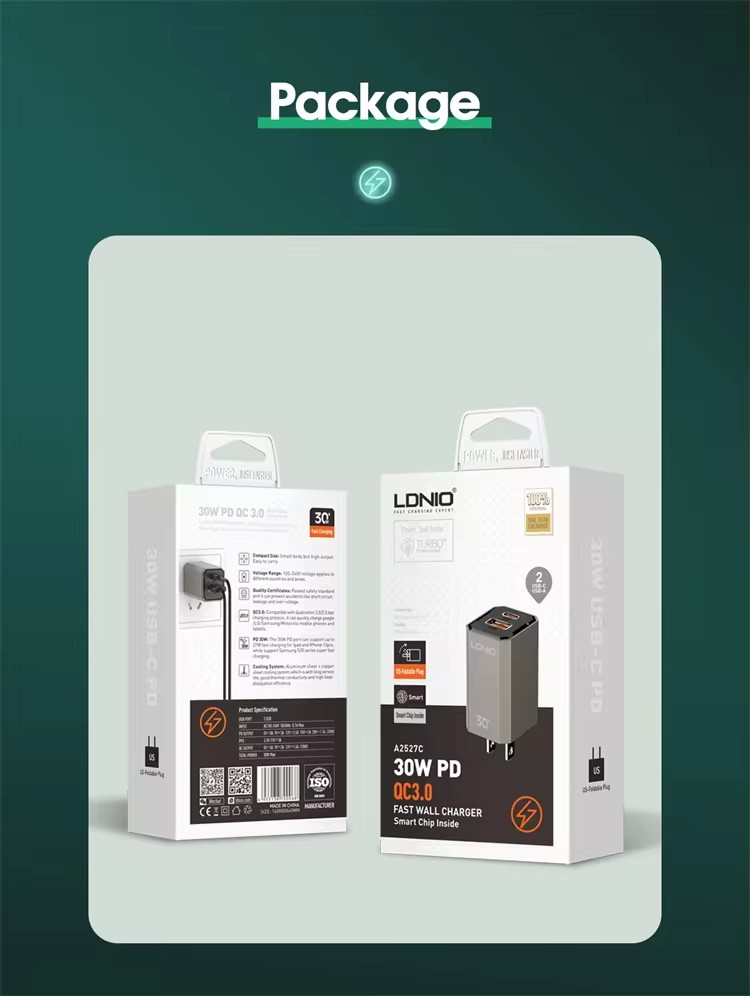 Củ Cốc sạc nhanh LDNIO A2527C cổng USB Type C 30W dùng cho điện thoại máy tính máy tính bảng.