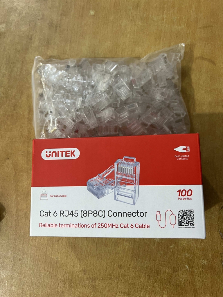 Combo 100 Đầu mạng RJ45 Cat6 xuyên thấu Unitek OT1091ATP01