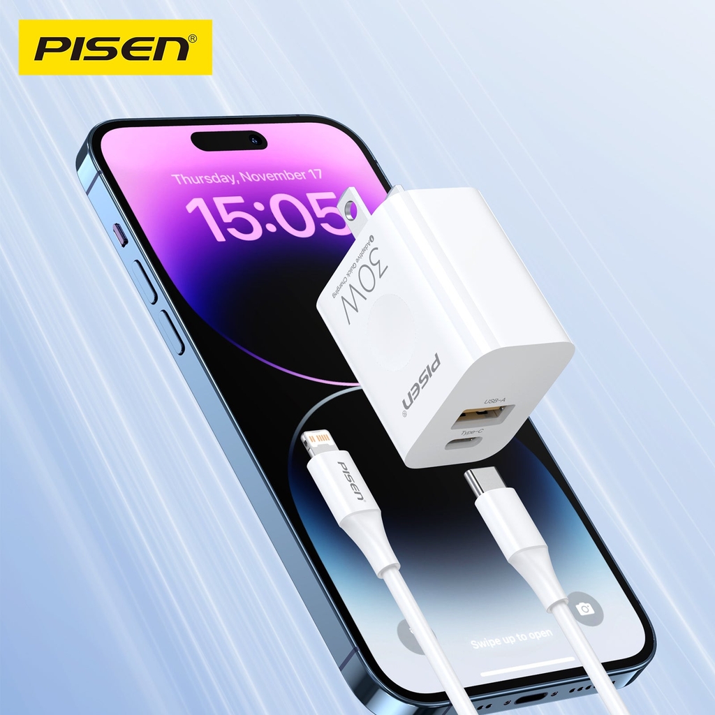 Củ(Cốc) sạc điện thoại nhanh Pisen TS C171 1C1A cổng C cổng USB 30W