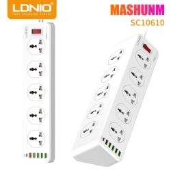 Ổ cắm điện đa năng LDNIO SC10610 10 cổng AC 5 cổng USB 1 cổng Type C PD20W 2500W dài 2m màu trắng