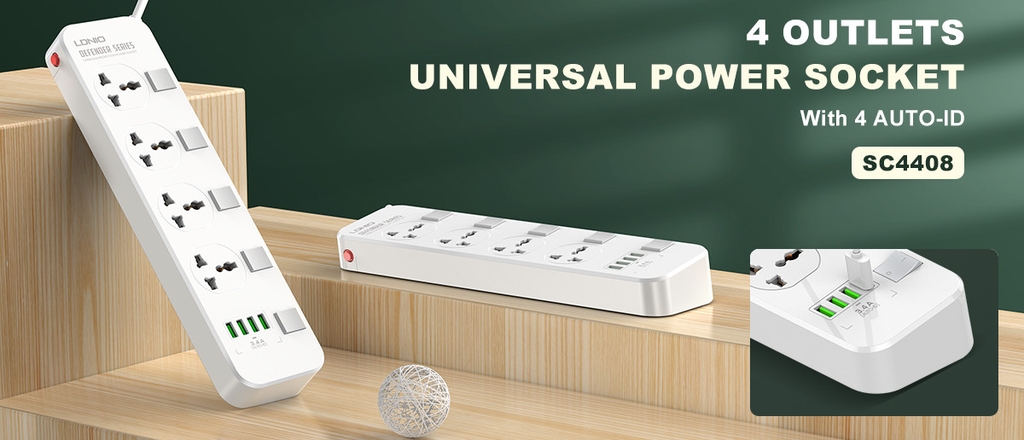 Ổ cắm điện đa năng LDNIO SC4408 4 cổng AC 4 cổng USB 2500W dài 2m màu trắng