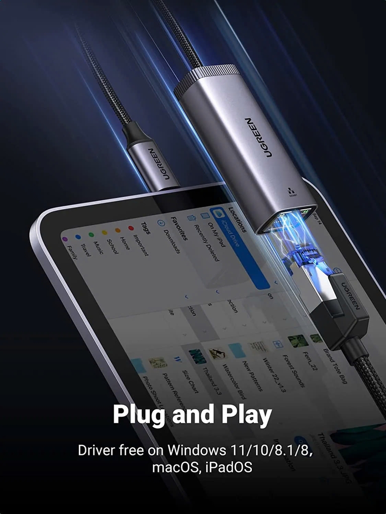 Ugreen Cáp chuyển USB Type C sang mạng Lan, RJ 45 Ugreen 50737 CM199 tốc độ 1Gb/1000Mb màu ghi vỏ nhôm