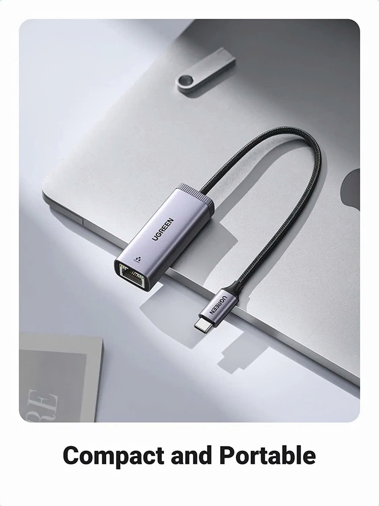 Cáp chuyển USB Type C sang mạng Lan, RJ 45 Ugreen 40322 tốc độ 1Gb/1000Mb màu ghi vỏ nhôm