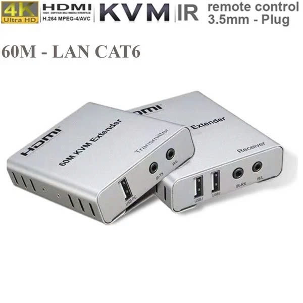 Bộ kéo dài khuếch đại HDMI qua mạng Lan RJ 45 dài 60M -KMV 60M có cổng USB cổng âm thanh 3.5