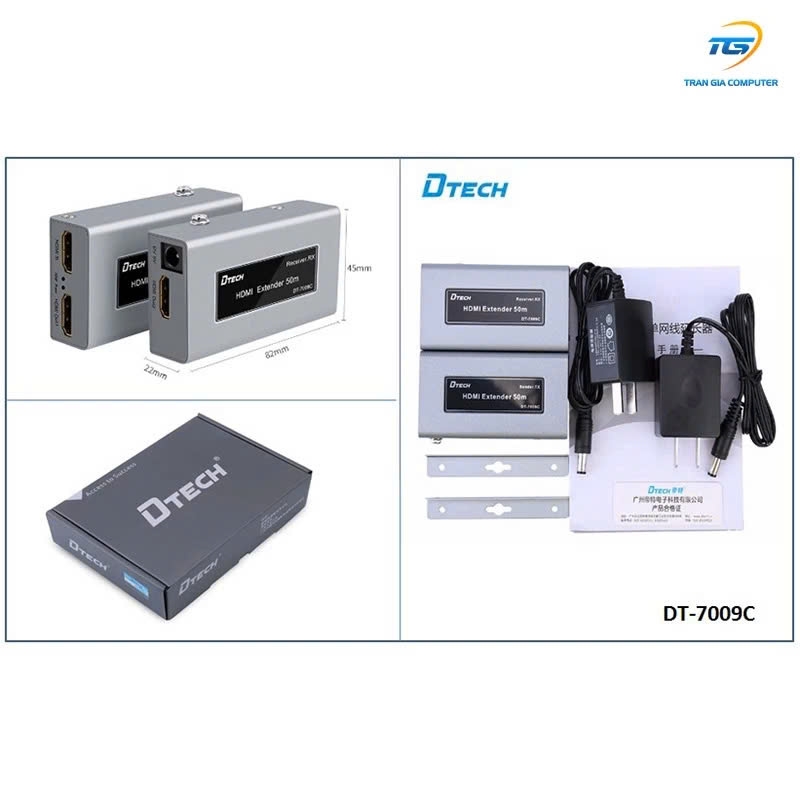Bộ kéo dài (khuyêch đại) HDMI sang mạng LAN dài 50M Dtech DT-7009C màu xám vỏ kim loại
