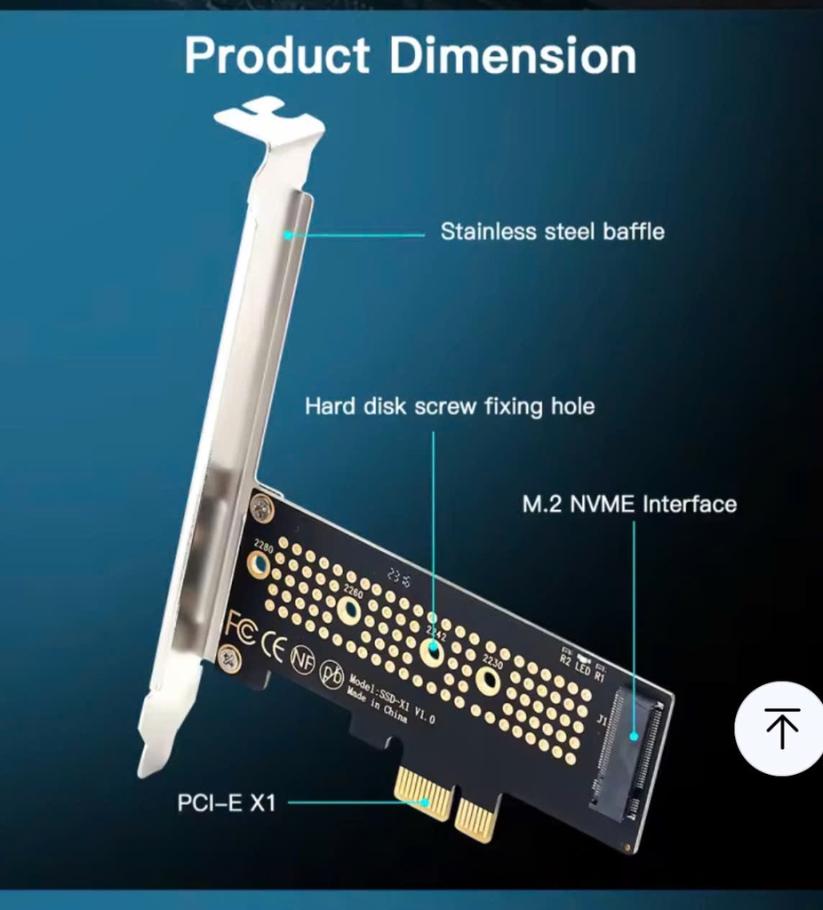Card Chuyển Đổi M2 NVMe PCLE  Sang PCIE X1 Kèm Giá Đỡ Tiện Dụng