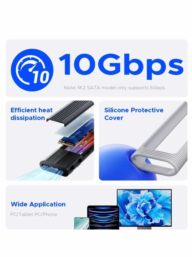 Orico Hộp(Box) đựng ổ cứng Orico AXM2 G2 M2 NVME; M2 Sata cáp Type C biến ổ cứng M2 thành ổ cứng di động ,tuỳ chọn