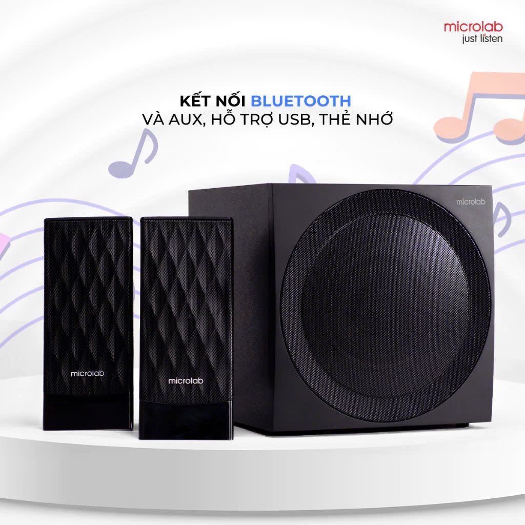 Loa Vi Tính Bluetooth Bass Mạnh MICROLAB M300BT 2.1, 38W, (AUX/USB/Thẻ SD/FM) tuỳ chọn- Hàng Chính Hãng