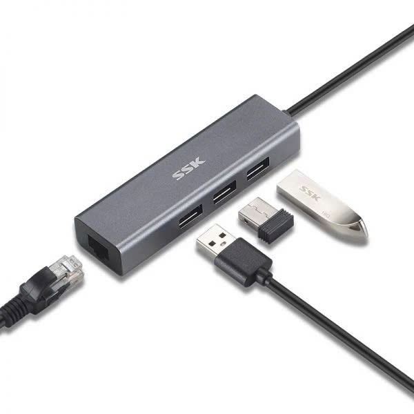 SSK Cáp chuyển USB 3.0 2.0 sang mạng Lan RJ 45+ Bộ chia USB SSK C562 C561  dài 20 cm màu xám tuỳ chọn