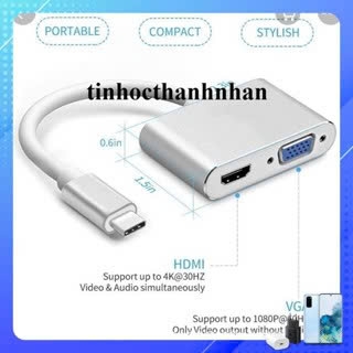 Cáp chuyển Type C sang HDMI và VGA dùng cho máy tính điện thoại